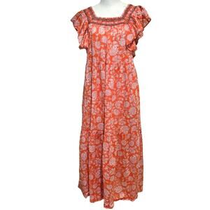 Free People Bonita Cap Sleeve Floral Print Smocked Tiered Flowy Midi Dress, XS